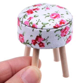 1/12 Ölçekli ahşap dollhouse minyatür mobilya yuvarlak çiçek tabure sandalye çocuk oyuncak noel hediyesi noel hediyesi