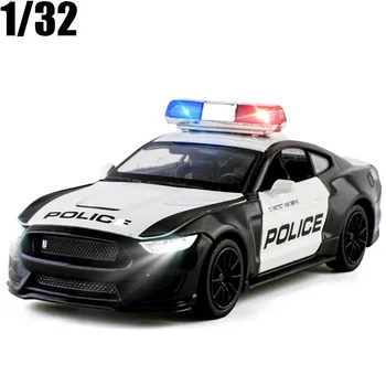 1:32 Supercar Ford Mustang Shelby GT350 Polis Model Araba Alaşım 4 Açık Kapı Çekme Geri Çocuk Hediyeler Oyuncaklar