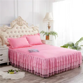 1 adet Dantel Yatak Etek + 2 adet Yastık Kılıfı Yatak Etek Düz Renk Yatak Üç Parçalı Dantel Yatak Örtüsü Yeni Dantel Ev Ürünleri
