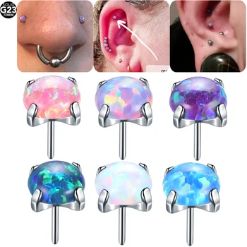 1 ADET Titanyum Pençe Opal Dişsiz Uçları Medusa Burun Deliği Piercing Tragus Kıkırdak Lob Küpe İtme Labret Dudak Seksi Aksesuarları