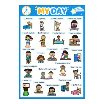 1 Pcs A4 İngilizce Eğitim Öğrenme benim gün günlük Rutinleri Poster Çocuk İngilizce Dil Oyuncaklar FlashCards Okul Posterler