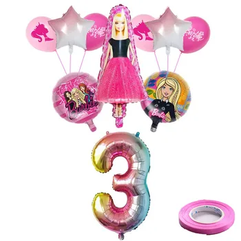 1 Takım Pembe Barbie Bebek Balonlar 32 İnç Numarası Folyo Balon 1st Kız Prenses Tema Doğum Günü Partisi Dekorasyon Bebek Duş Globos