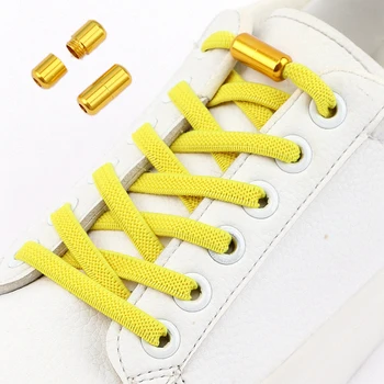 1 Çift Elastik Ayakabı Bağları Olmadan Sneakers İçin Düz Ayakkabı Bağcıkları Yuvarlak Renkli Metal Kilit Çocuklar Ve Yetişkinler Tembel Ayakkabı Dantel
