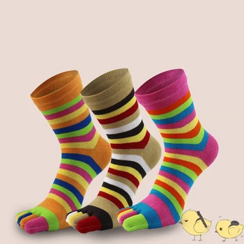 1 Çift Kore Komik Beş Parmak Çorap Renkli Çizgili Baskılı Ayak Uzun Tarzı Çorap Kadın Pamuk Harajuku kadın Çorap
