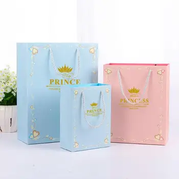 10 adet / grup Bebek Duş Parti Çocuklar İyilik Prens Prenses Pembe Mavi Taç Tema Kağıt El Çantaları Doğum Günü Süslemeleri Hediyeler Çanta