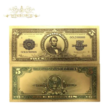 10 adet / grup Güzel Amerikan Banknot 1923 Yıl USD 5 Dolar Banknotlar 24 k Altın Kaplama Sahte Kağıt Para Koleksiyonu İçin