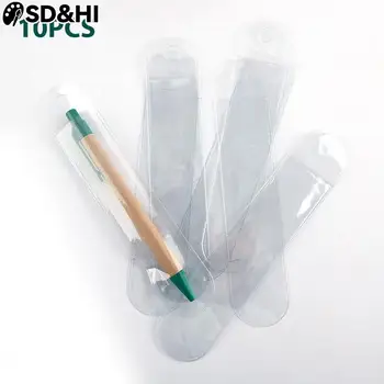 10 Adet Plastik Yuvarlak Buzlu Saydam Kalem Çantası Düz Renk Kalem Hediye Evrensel Kalem Çantası Parlak Kalem Çantası Asılabilir