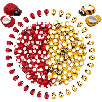 100 Adet Arılar Ladybugs Ahşap Mini DIY Scrapbooking Craft Paskalya Dekor Ahşap Süsleme Kawaii Dekor Minyatür Bahçe Süs