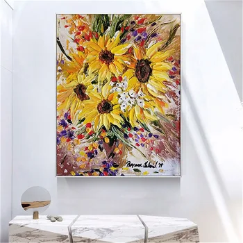 100 % El-Boyalı Kalın Bıçak Duvar Sanatı Resimleri Modern Ev Posteri Çiçekler Yağlıboya Tuval Duvar Oturma Odası Dekor İçin