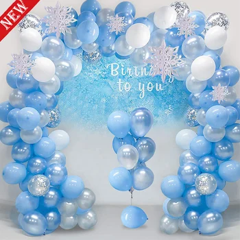 114 adet Mavi Dondurulmuş Tema Balon Garland Kemer Kiti Gümüş 3D Kar Tanesi Kolye Konfeti Balon Doğum Günü Düğün Parti Dekor İçin