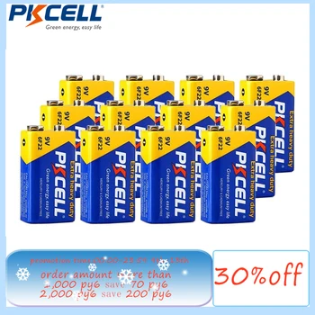 12 ADET PKCELL 9 V 6F22 9 Volt Pil eşit CR9V ER9V 6LR61 piller Ekstra ağır Karbon Çinko Pil elektronik sıcaklık