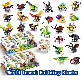 12 Adet / takım Sevimli Hayvanat Bahçesi Hayvan bebek oyuncakları Böceği Papağan Tilki Modeli Set Yapı Taşları DIY Böcek Numune Yaratıcılık Tuğla Çocuk