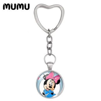 2021 Yeni Minnie Mouse Anahtarlık Tatlı Fareler Kalp Anahtarlık Cam Kubbe Cabochon Takı Hediyeler Çocuk