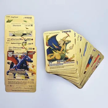 2022 27-54 Pokemon Kartları Metal Kart V Kart PİKACHU Charizard Altın Vmax Kart Çocuk Oyun Koleksiyonu Kartları noel hediyesi