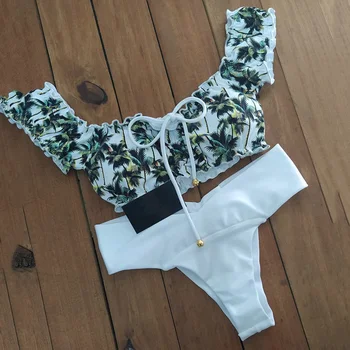 2022 Seksi Bikini Fırfır Yüksek Bel bikini seti Çiçek Bandeau Kadın Mayo Brezilyalı Mayo Yüzme Beachwear