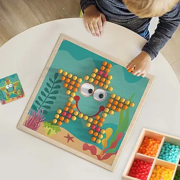 240 adet 3D Mantar Tırnak Akıllı yap-boz oyunları Ahşap saklama kutusu Mozaik delikli pano yap-boz Çocuklar DIY Eğitici Oyuncaklar