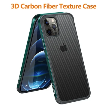3D Karbon Fiber Doku Kılıf iPhone 14 Pro Max Kalite Metal Çerçeve Saydam Telefon Kapak iPhone 13 Pro 12 11