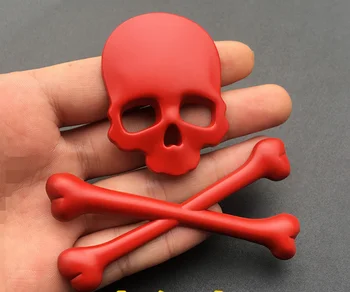 3D kırmızı Metal kafatası iskelet çapraz araba gövde arka amblemler rozet çıkartma