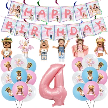 40 adet / grup kızın Mutlu Doğum Günü Dekorasyon Robloxs Balon Afiş Bayrak 32 inç Numarası Bebek Duş Oyuncaklar Çocuklar İçin Parti Malzemeleri