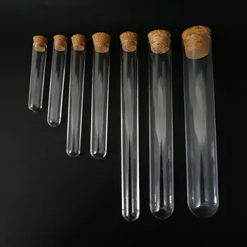 5 Adet 30 Adet Dia 12mm İçin 25mm Şeffaf Plastik Yuvarlak Alt Test Tüpleri Mantar Tıpa İle Okul İçin / laboratuvar cam eşyaları
