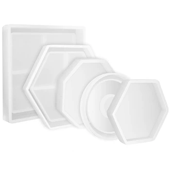 5 Adet Dıy Coaster silikon kalıp Dahil Kare Altıgen Daire Sekizgen Kalıp Reçine, Beton, Çimento, Ev Dekorasyon