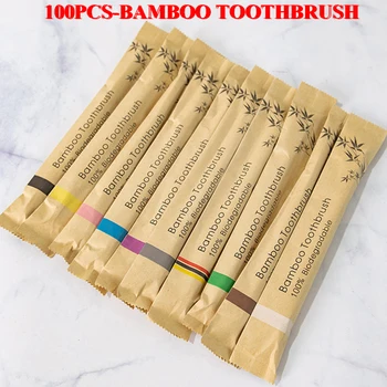 50/100 Adet Bambu Diş Fırçaları Yumuşak Kıllar Çevre Dostu Ürünler Ahşap Diş Fırçası Yetişkinler için Özelleştirilmiş Lazer Gravür LOGOSU