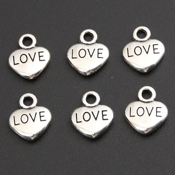 50 Adet Gümüş Renk Küçük Aşk Takılar Kalp Şekli Kolye Fit Kolye Takı Yapımı DIY Bedeltjes Bedels 10X12mm A419