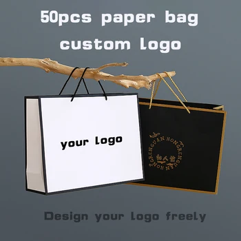50 adet Kağıt hediye çantası Özel logo Phnom Penh Tote Çanta baskı logolu kağıt alışveriş çantası çift taraflı Baskı Logo ücretsiz tasarım