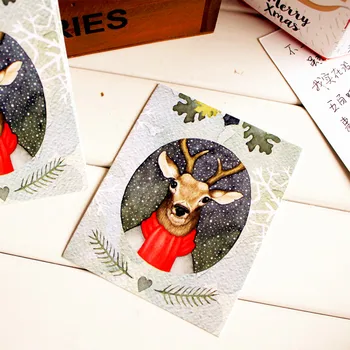 50 adet Noel Küçük Geyik Tasarım Tebrik Kartları Hediye Mesaj Kartı Yeni Yıl Kartpostal DIY Boş El Yazısı Dekorasyon Kartı 10 * 8