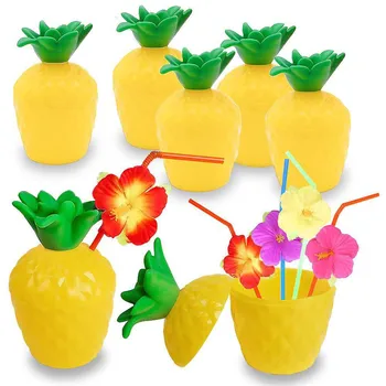 6/12 adet Hawaii Parti Luau Dekorasyon Ananas Hindistan Cevizi İçme Bardağı Düğün Doğum Günü Yaz Hawaii Tropikal Parti Süslemeleri