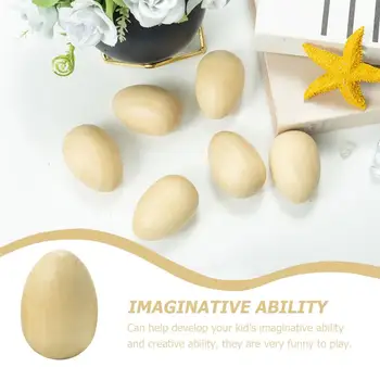 6 adet Ahşap Yumurta Ahşap Simüle Yumurta Süsleyen DIY paskalya yumurtaları Graffiti Yumurta