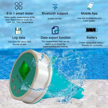 6 in 1 Yüzen Akıllı Yüzme Havuzu Su Analizörü PH Klor EC TDS ORP sıcaklık Test Cihazı Spa Havuzu Su Bluetooth APP ile
