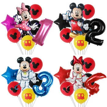 7 Adet Disney Minnie Balonlar Mickey Mouse Numarası Folyo Balon Mutlu Doğum Günü Partisi Süslemeleri Bebek Duş Çocuk Oyuncak Hava Globos