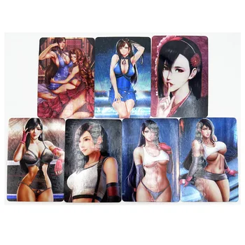 7 adet / takım Tifa Lockhart Kaba Flaş ACG Seksi Çıplak Oyuncaklar Hobiler Hobi Koleksiyon Oyun Koleksiyonu Anime Kartları