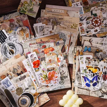 70 Adet Retro Malzeme Çantası Vintage Çıkartmalar Karalama Defteri Günlüğü Günlüğü DIY Dekorasyon Arka Plan Taban Kağıt Malzeme Malzemeleri