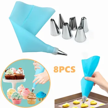 8 Adet Kek Dekorasyon Kiti Boru İpuçları Silikon pasta torbası Kullanımlık Kek Dekorasyon Araçları Krem Cupcake Meme Pişirme Aksesuarları