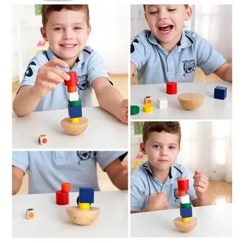 8 adet / takım Ahşap Geometrik Denge Blokları Çocuklar Montessori Oyunu Eğlenceli Oyuncaklar Çocuklar İçin Kanvas Çanta Eğitim Öğrenme Hediyeler