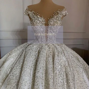 Afrika Lüks Sparkly düğün elbisesi Payetli Boncuklu Kristal Balo Kat Uzunlukta Vintage Gelinlikler gelinlikler Dubai
