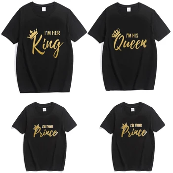 Aile Eşleştirme Kıyafetler Yaz Baba Kral Anne Kraliçe Kızı Prenses Oğlu Prens Giysileri pamuklu tişört Moda Aile Bak