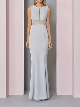 Akşam Elbise Zarif Kat Uzunluk Streç Kumaş Kolsuz Kanat Şerit Pullu 2022 Elbiseler De Soirée Vestidos Noche فستان