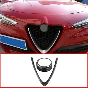 Alfa Romeo Stelvio için 2016 2017 2018 2019 Araba ön ızgara çerçeve dairesel dekorasyon gerçek karbon fiber araba aksesuarları
