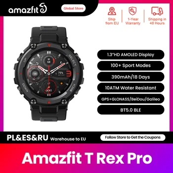 Amazfit T-rex Trex Pro T Rex GPS Smartwatch Açık Su Geçirmez 18 günlük Pil Ömrü 390mAh akıllı saat Android ıOS Telefon İçin