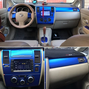 Araba-Styling 5D Karbon Fiber Araba İç Merkezi Konsol Renk Değişim kalıp Sticker Çıkartmaları Nissan Tiida 2005-2010 İçin