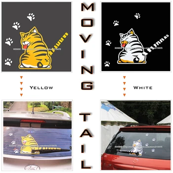 Araba Çıkartmaları Su Geçirmez Karikatür Komik Kediler Hareketli Kuyruk Kedi Çıkartmalar Otomatik Arka Cam cam sileceği Çıkartmaları Sticker Araba Styling
