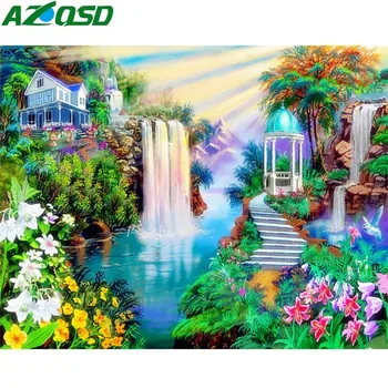 AZQSD Boyama By Numbers Resimleri Tuval Şelale Manzara DIY Çerçevesiz Yağlıboya Manzara Duvar Sanatı Ev Dekor SZGD174