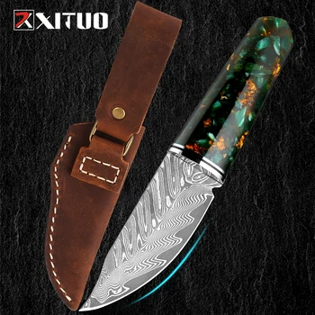 Açık Sabit Bıçak avcılık bıçağı deri Kılıf ile Taktik Bıçak şam çeliği Keskin Bıçak Reçine kolu mutfak meyve bıçağı