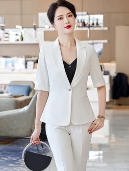 Bahar High End İş Elbisesi Ofis Kadın Blazer Takım Elbise 2 Parça Set 2022 Yeni Kore Tarzı İnce Kadın Ceket Rahat Dokuzuncu Pantolon