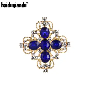 baiduqiandu 2020 Yeni Varış Mavi Kristal Rhinestones Vintage Stil Çapraz Broş Altın Renk Kaplama