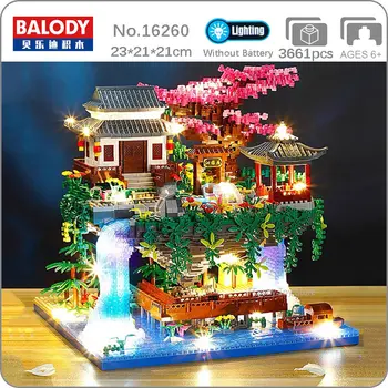 Balody 16260 Dünya Mimarisi Tapınak Pavilion Evi Şelale havuz led ışığı 3D Mini Elmas Blokları Tuğla Yapı Oyuncak hiçbir Kutu