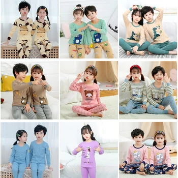 Bebek çocuk pijamaları Setleri Pamuk Erkek Pijama Takım Elbise Sonbahar Kız Pijama Uzun Kollu Pijama Tops + Pantolon 2 adet Çocuk Giyim